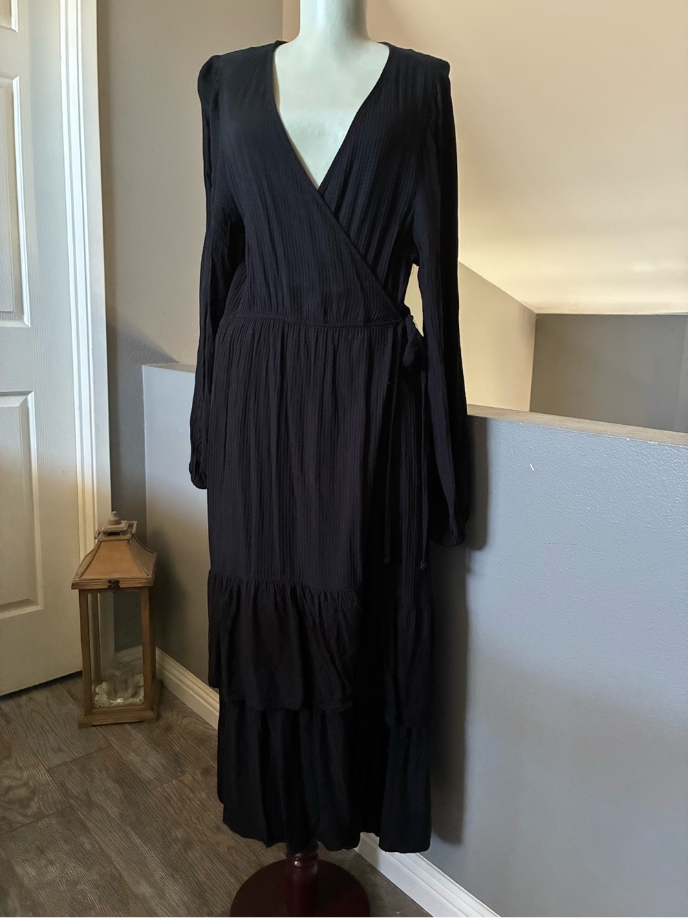 Knox Rose Black Waffle Knit Wrap Maxi Dress Size Large